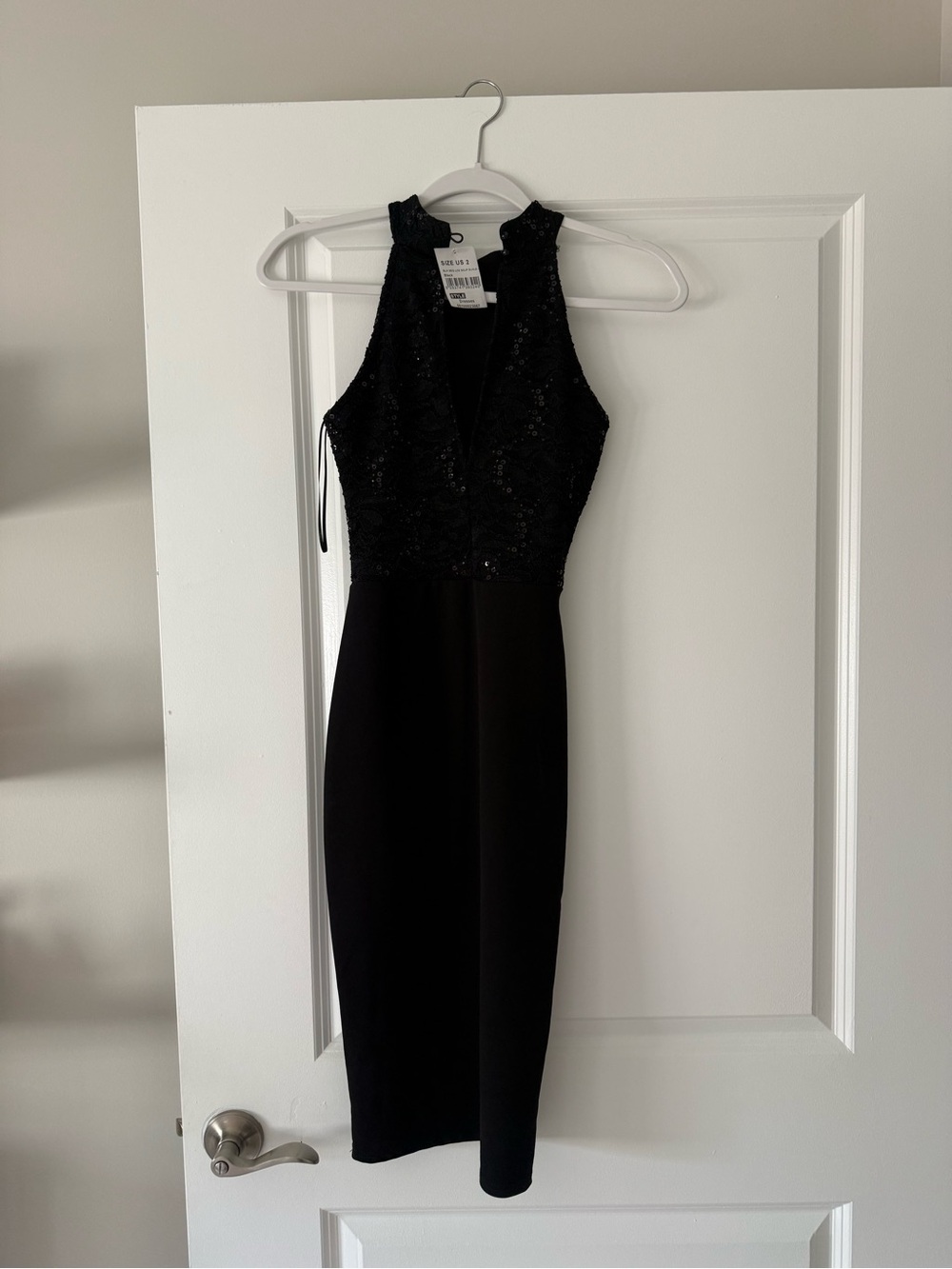Macy's Black Lace Halter Midi Dress, Beading on top